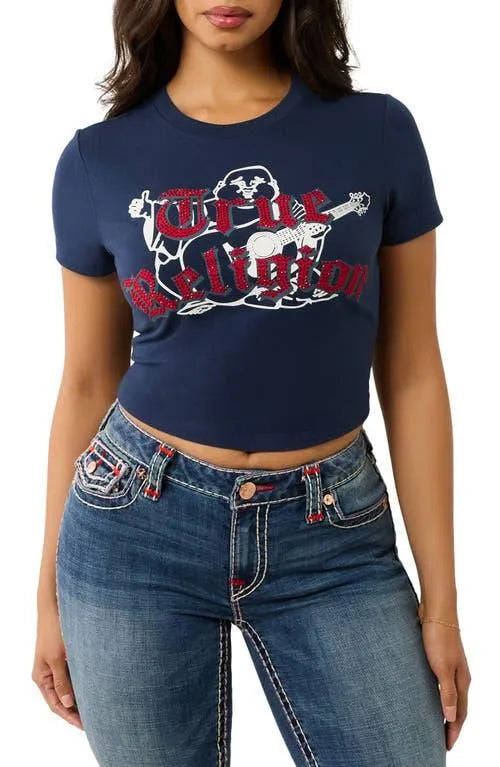 True Religion Women's Budha Baby Tee Navy