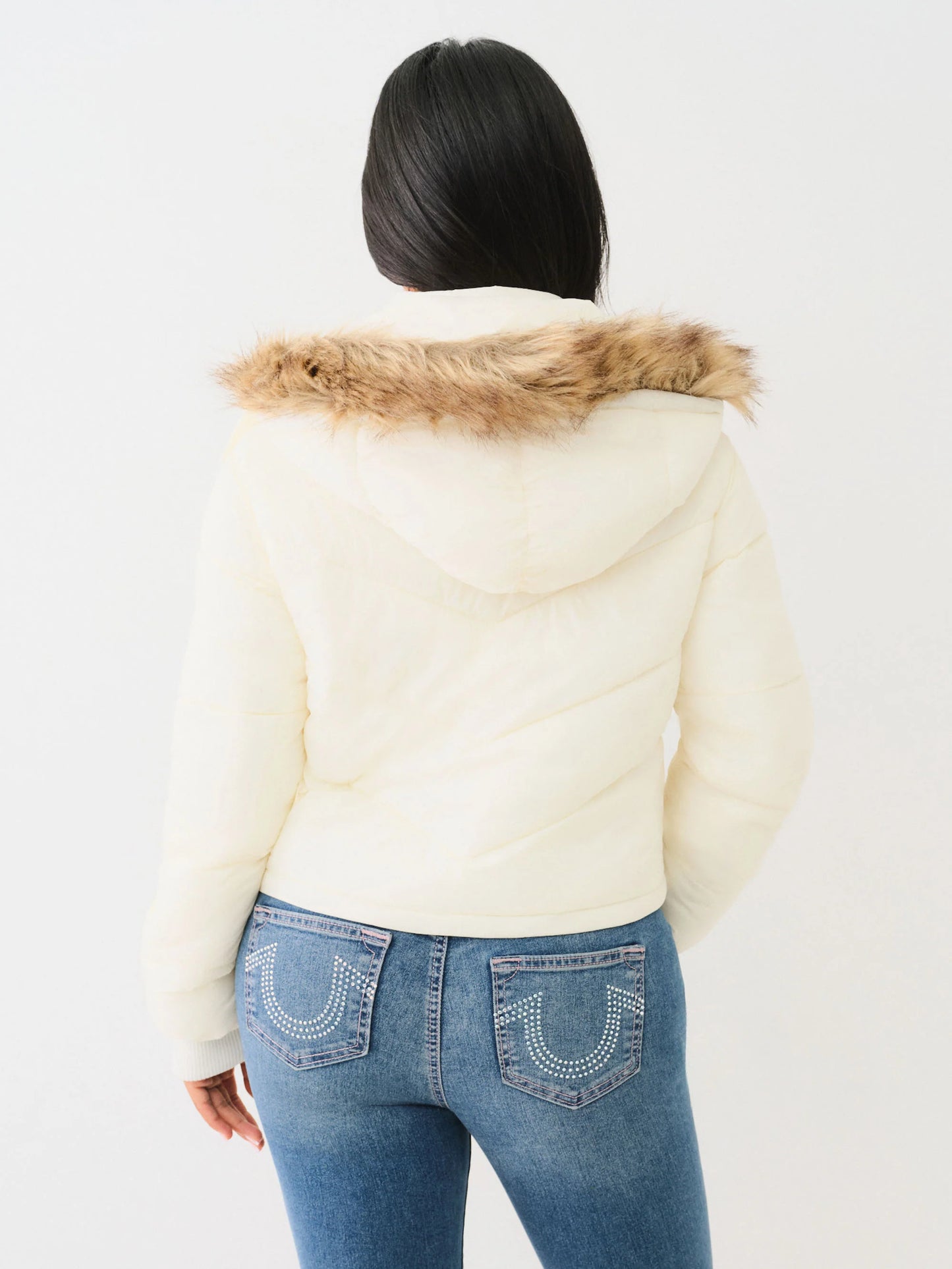 True Religion Women's Fur Trim Puffer Jacket - White
