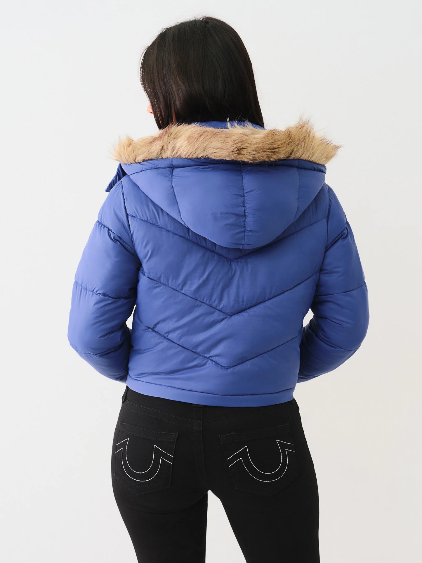 True Religion Women's Fur Trim Puffer Jacket - Blue