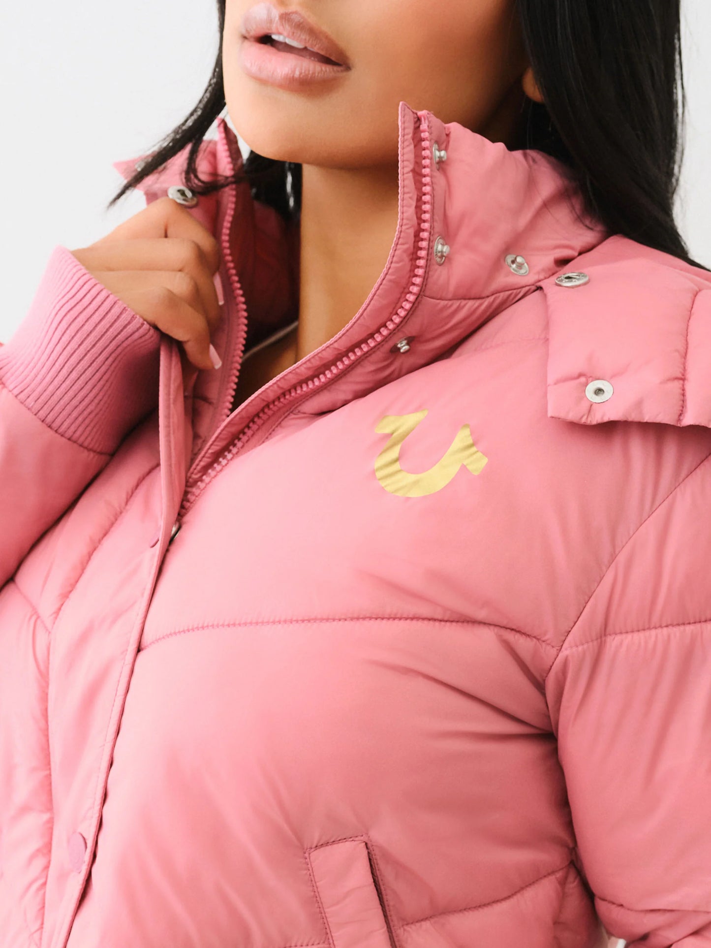 True Religion Women's Fur Trim Puffer Jacket - Mauvewood