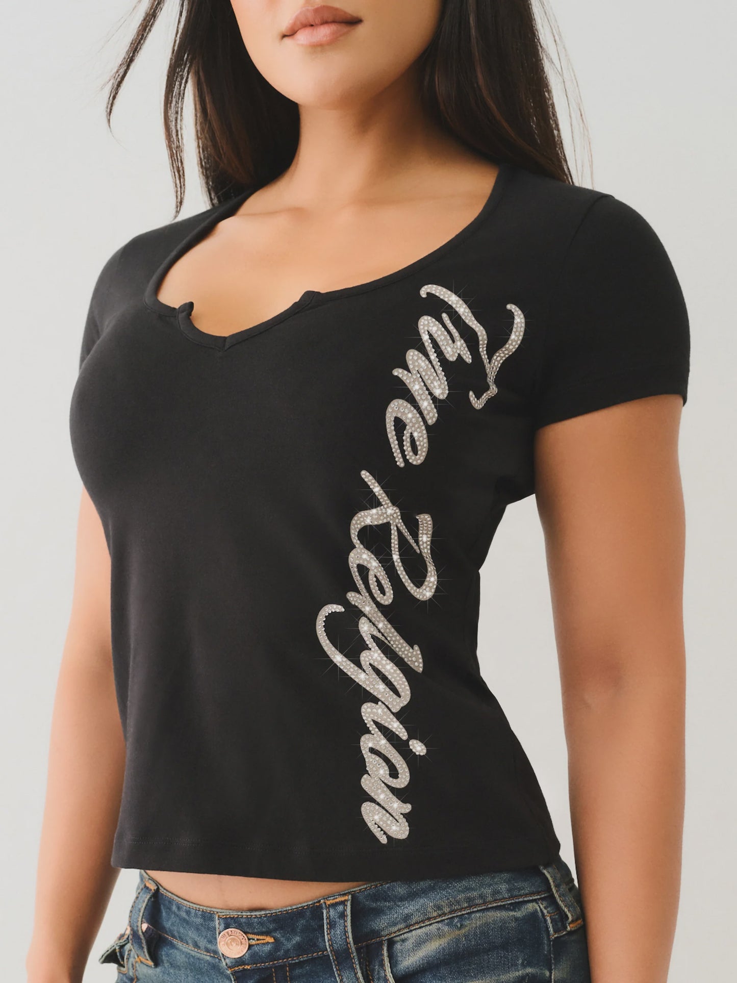 True Religion Crystal Tr V Notch Tee Jet Black