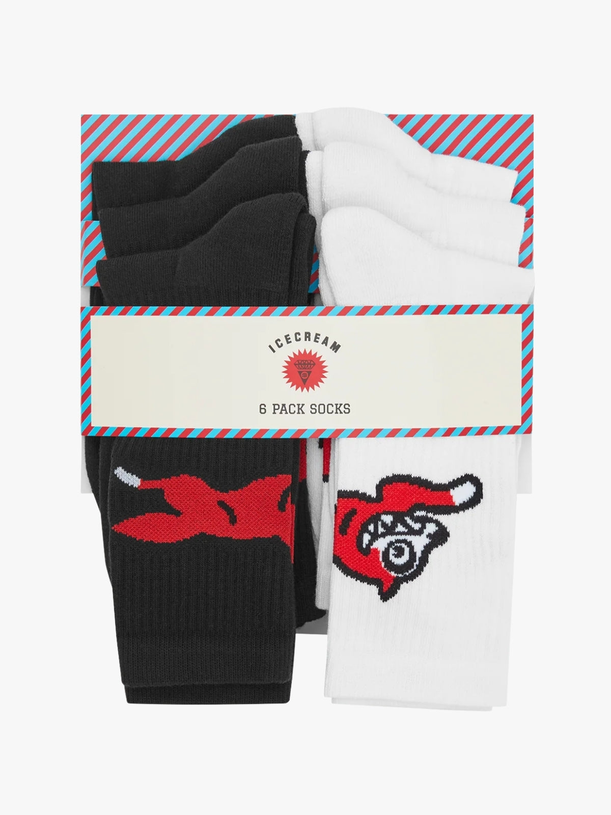 Ice Cream 6 Pack Running Dog Logo Socks Black/White
