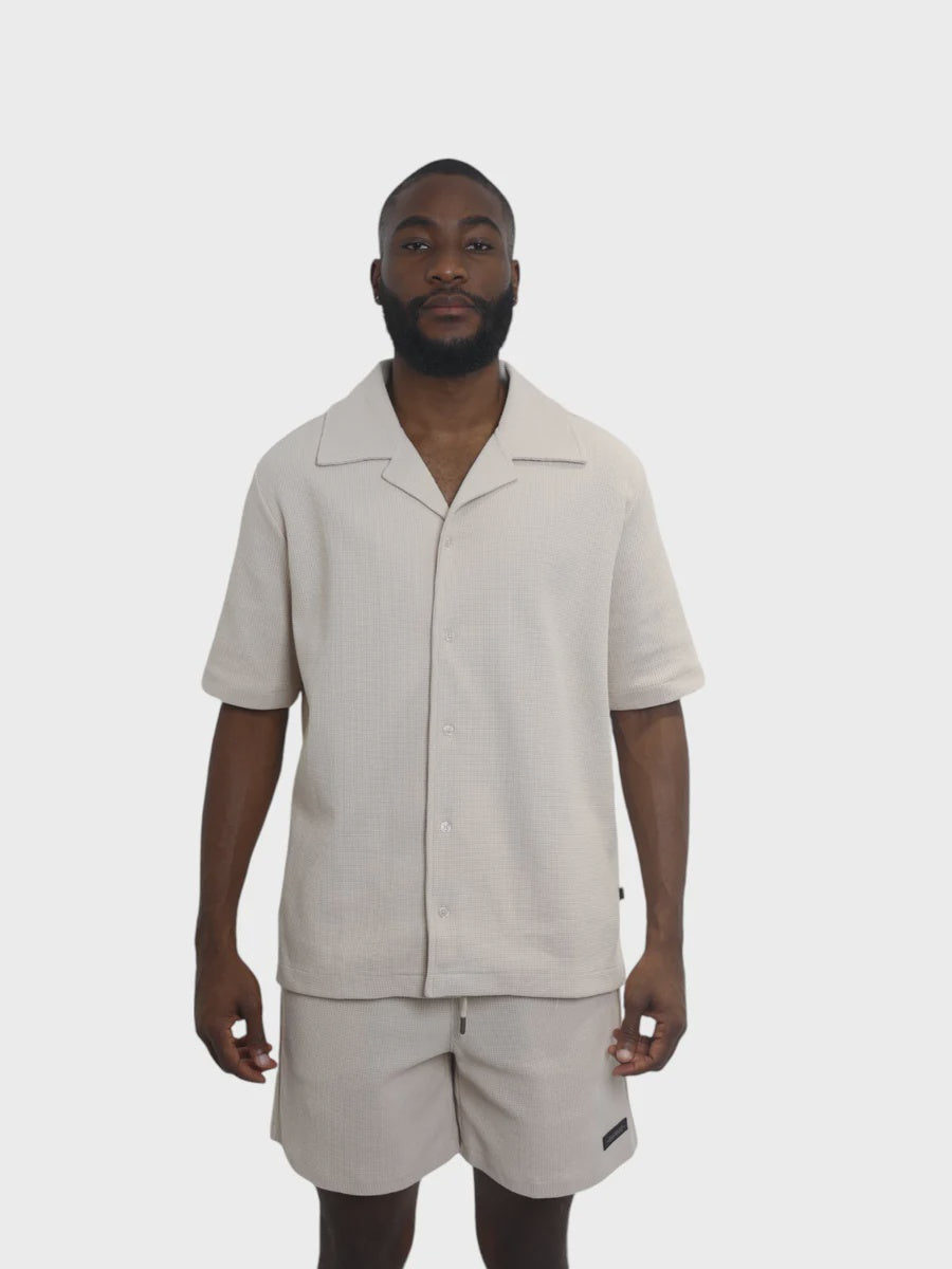 Capone Shirt Textured Basic OatmeaL