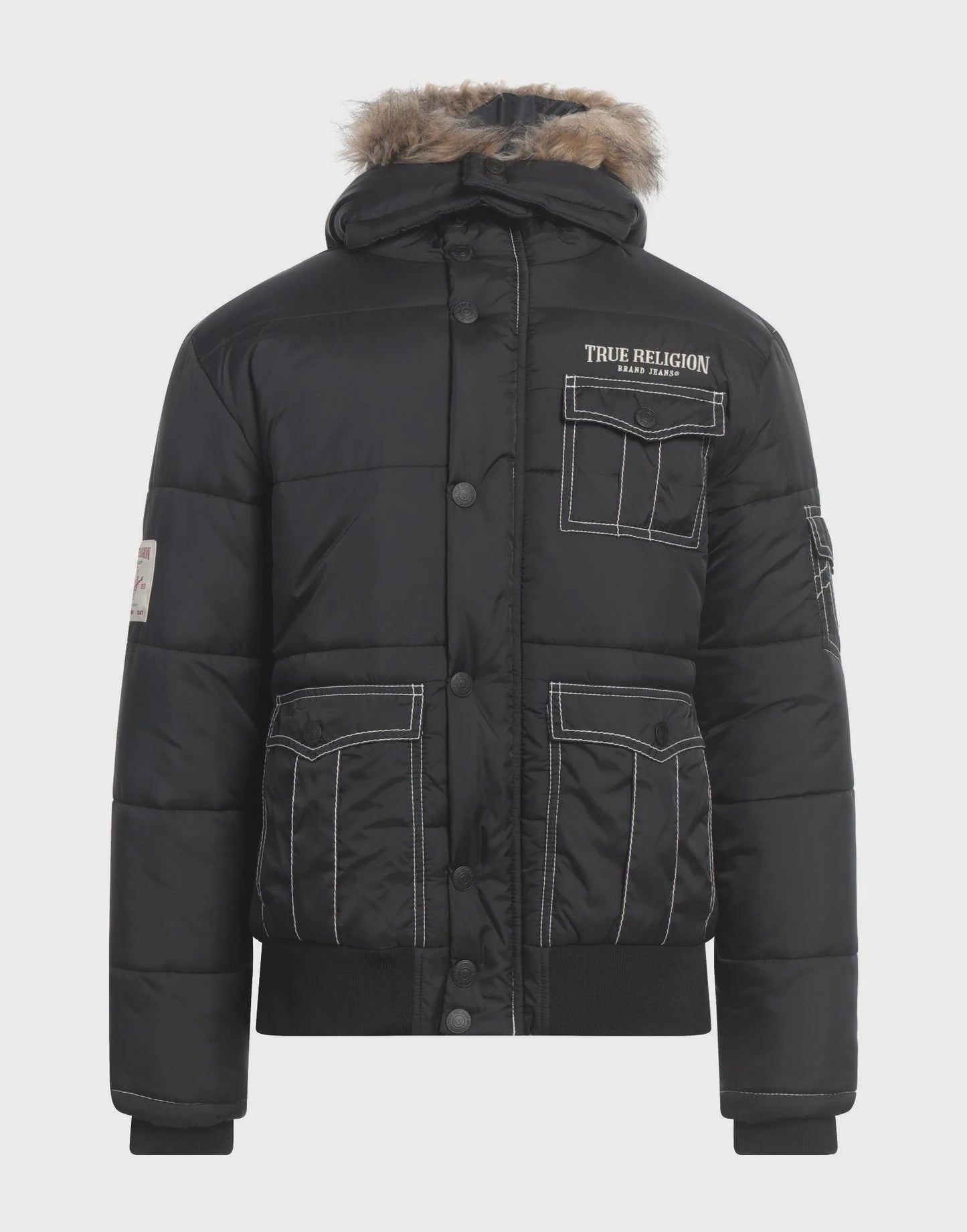 True Religion Men's Big T Hooded Puffer Jacket Black
