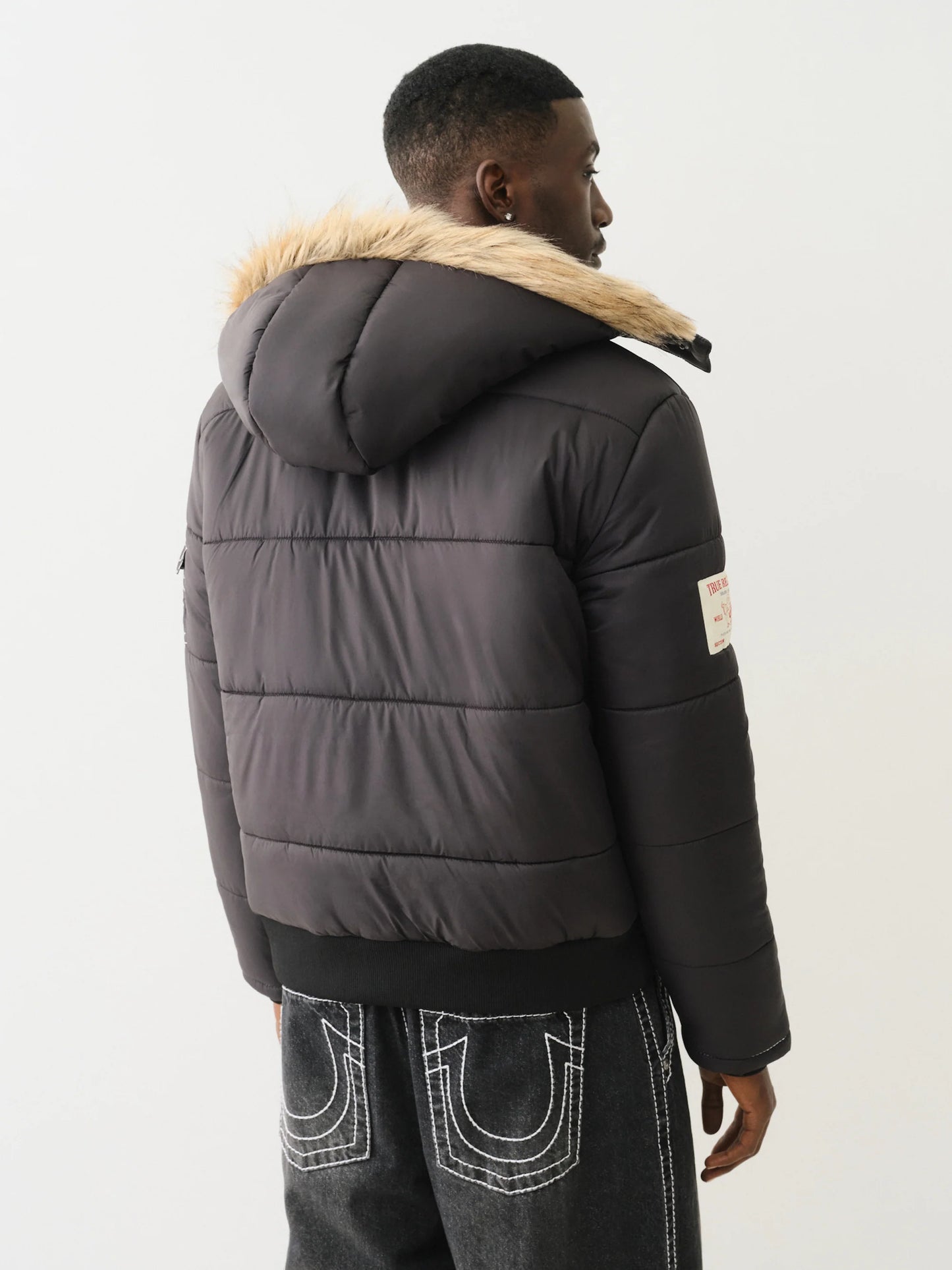 True Religion Men's Big T Hooded Puffer Jacket Black
