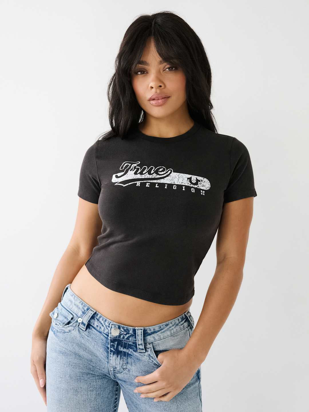 True Religion Baby Tee Washed Jet Black