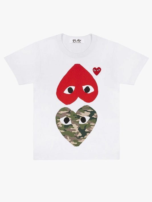 Comme Des Garcons PLAY Camo Printed Mirror Hearts T-Shirt White