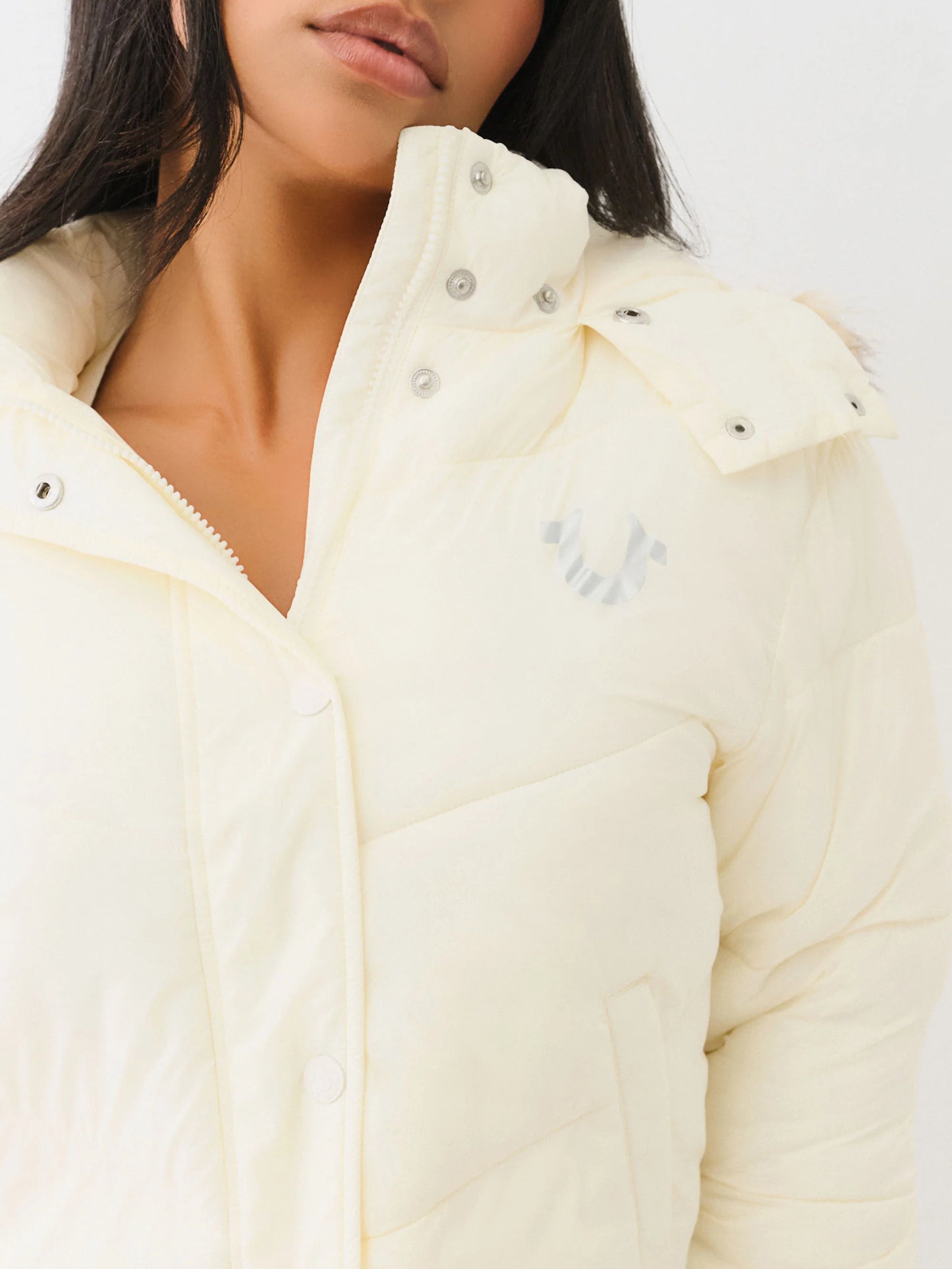True Religion Women's Fur Trim Puffer Jacket - White