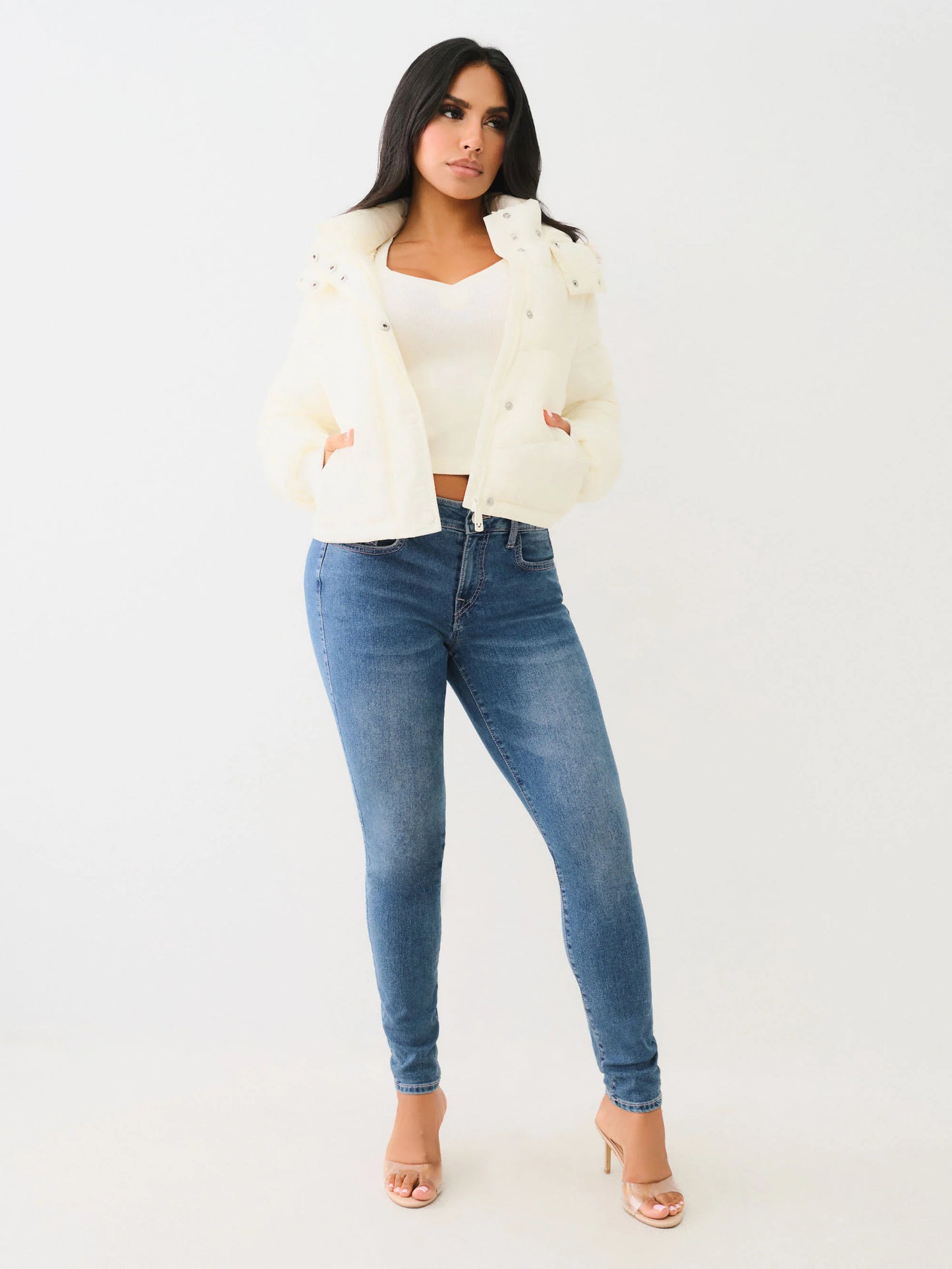 True Religion Women's Fur Trim Puffer Jacket - White