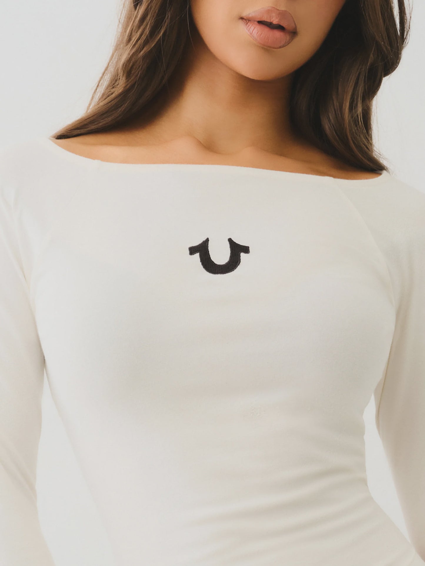 True Religion Hs Ls Boat Neck Fashion Tee Winter White