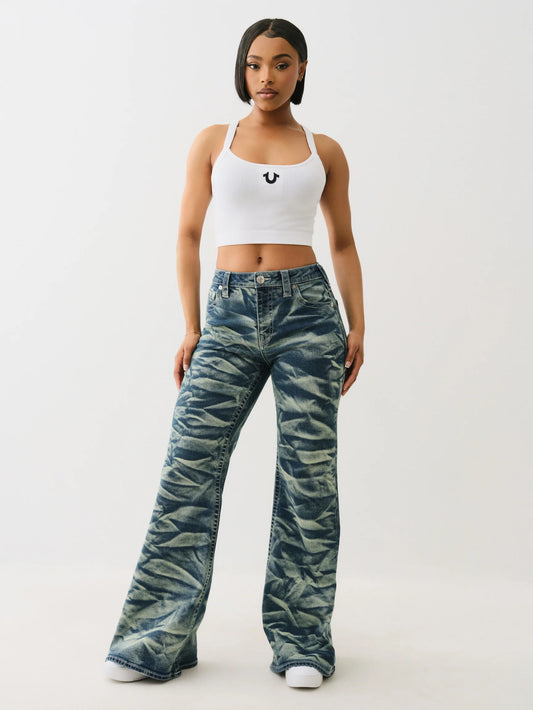 True Religion Crinkle Wash Katrina Hr Flare Jean Lagoon Azure