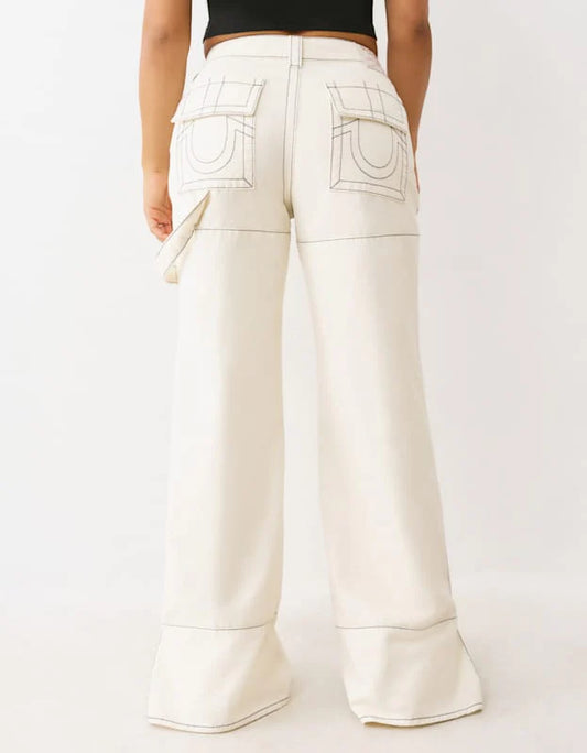 True Religion Bobbi Baggy Carpenter Big T Denim Jeans Winter White