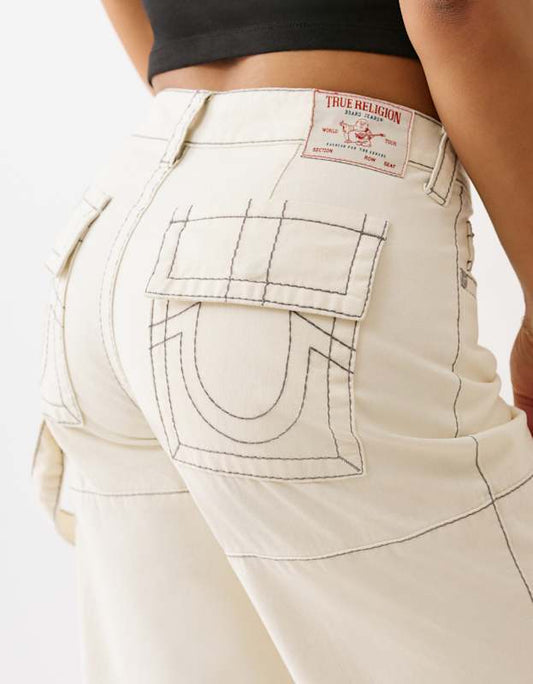 True Religion Bobbi Baggy Carpenter Big T Denim Jeans Winter White