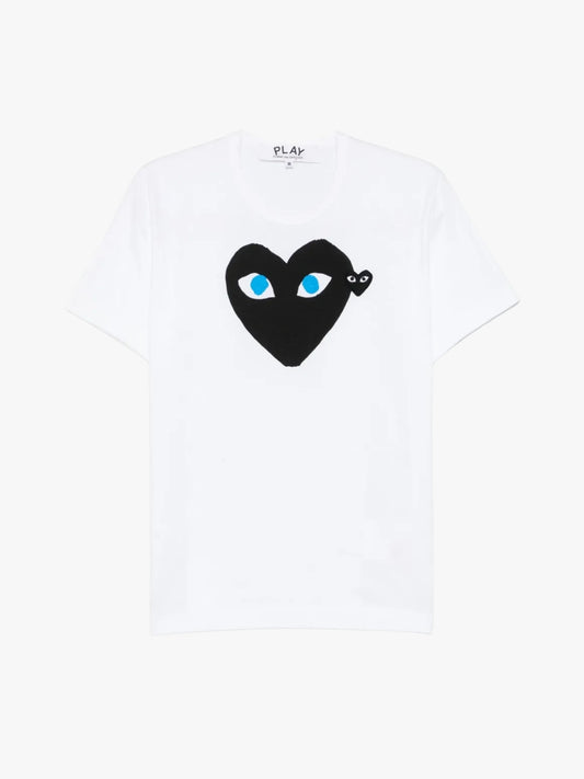 Comme Des Garçons Play Blue Heart Eyes T-Shirt White