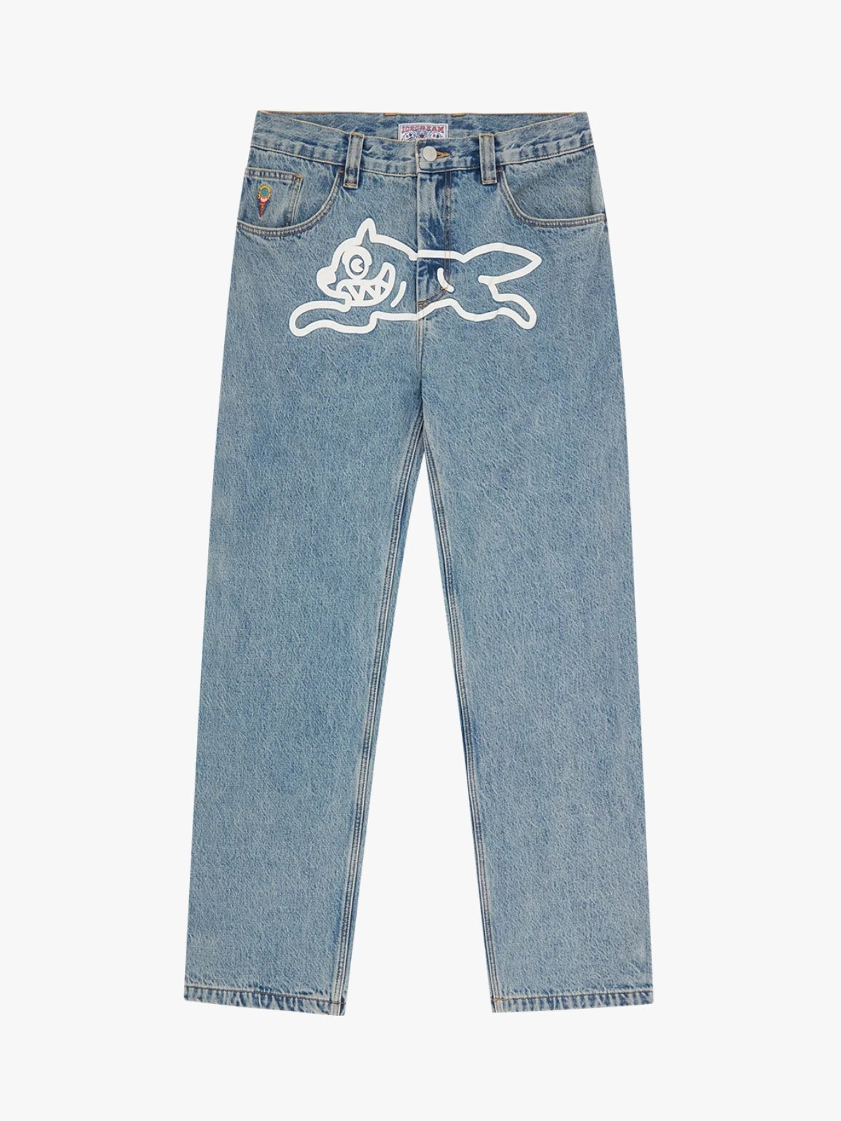Ice Cream Check Lined Running Dog Denim Jeans Vintage Wash Blue