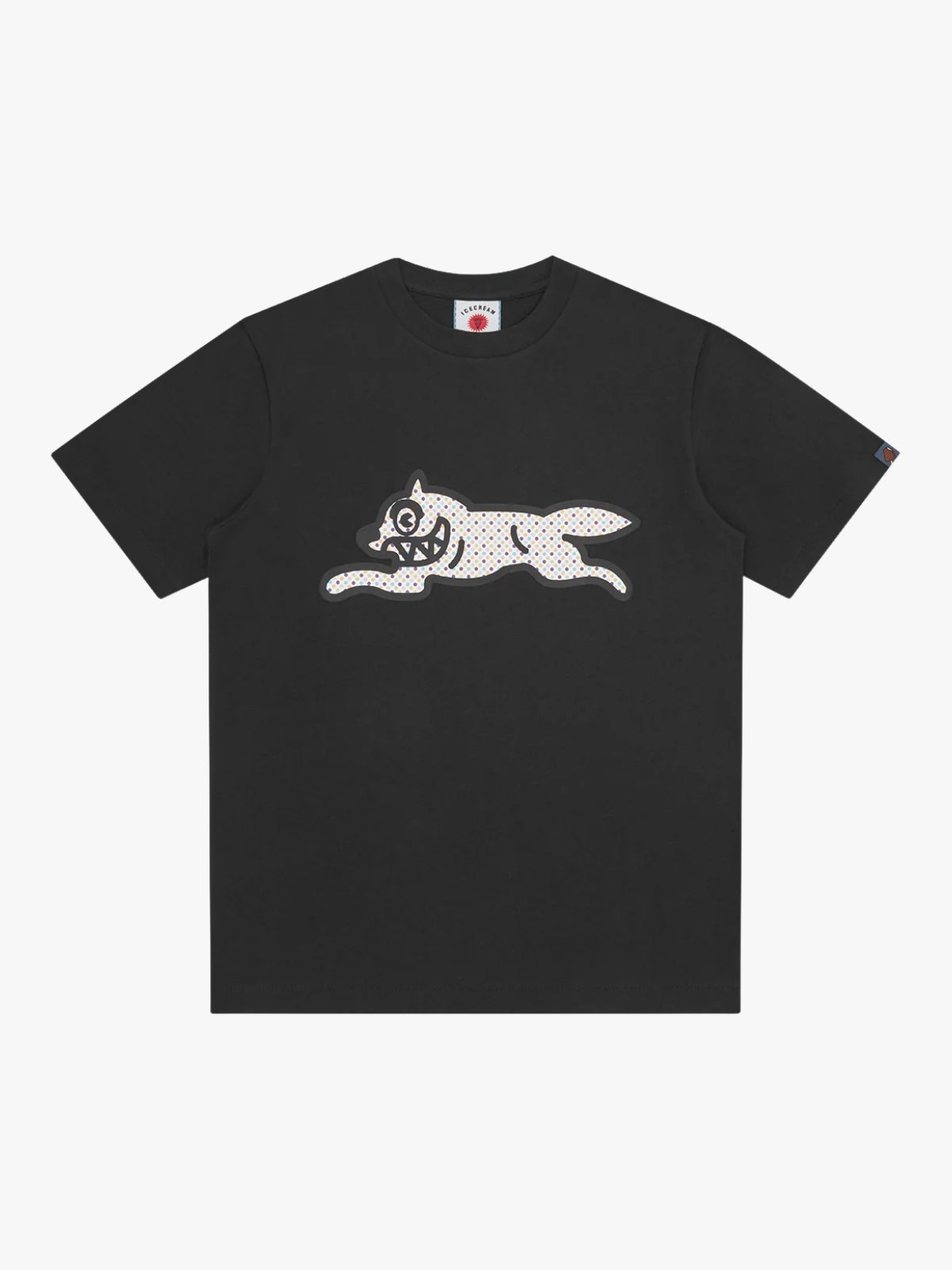 Ice Cream Running Dog Polka Dot T-Shirt Black