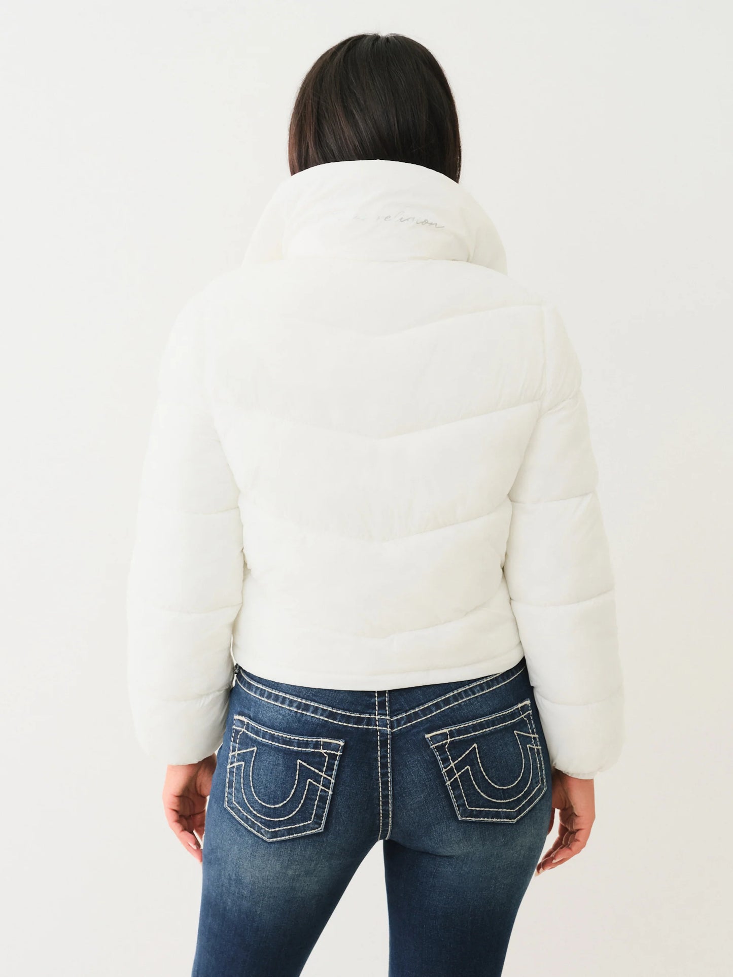 True Religion Women's Double Collar Puffer Jacket White