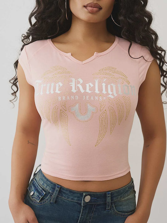 True Religion Wing Hs Notch Ss Tee Dull Pink