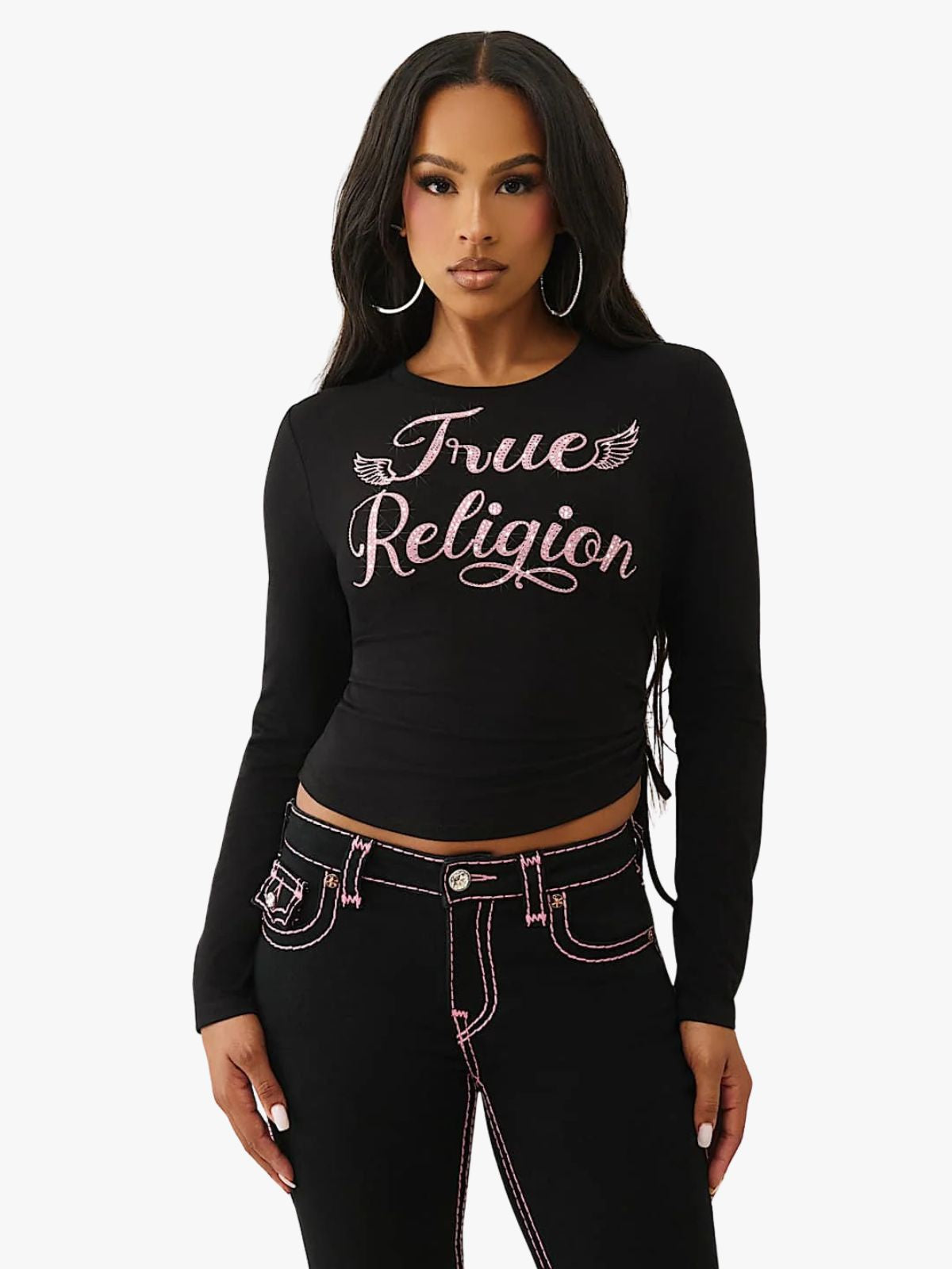 True Religion Crystal Side Rouch Baby Ls Tee Jet Black