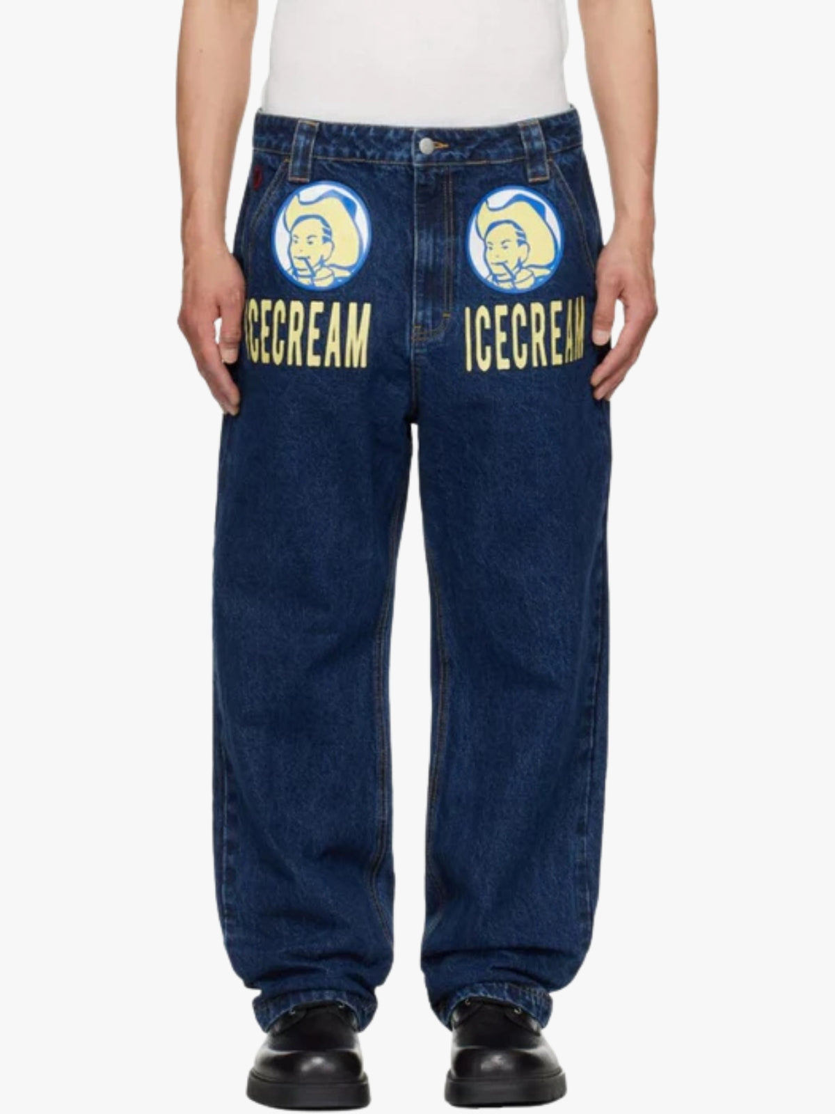 Ice Cream Cowboy Printed Denim Jeans Indigo